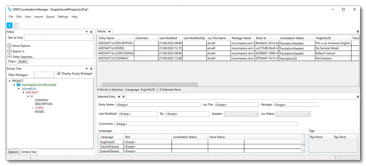 Completed Entries In The Localization Manager