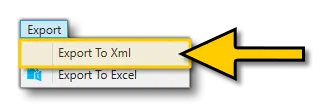 The Export To XML Menu Option