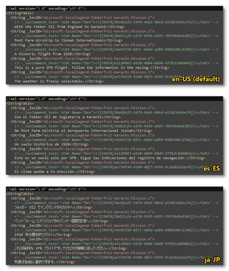 Example Of Different Translated XML Files