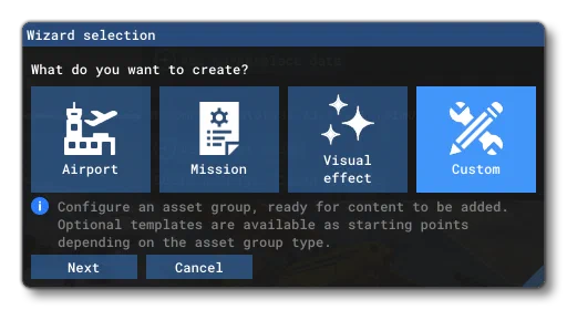 The Asset Group Wizard Window