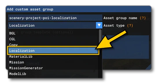 Selecting The Localization Asset Type