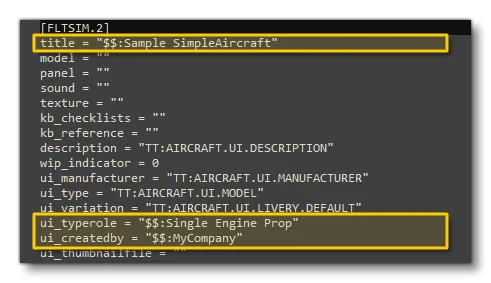 Strings Flagged For Substitution In The SimpleAircraft CFG File