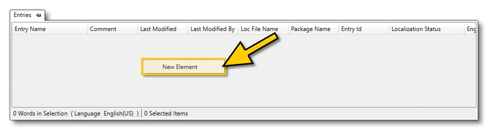 The New Element Selection In The Entries Window