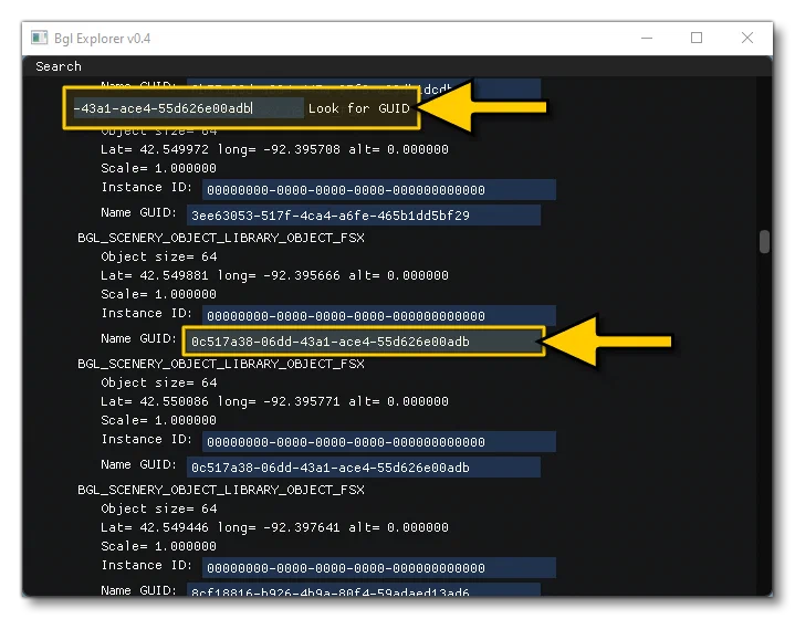 Example Of Searching A GUID With The Tool
